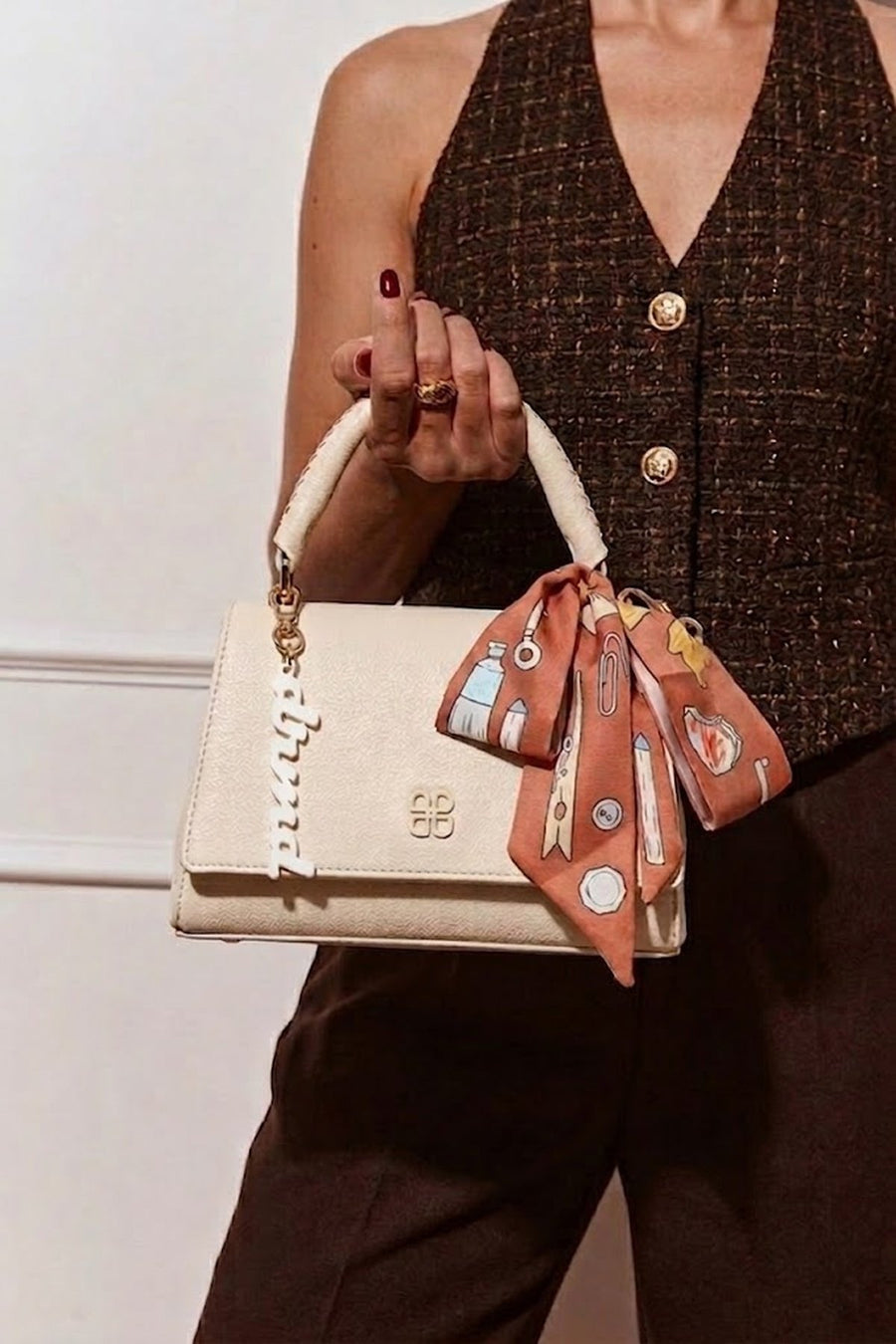 Woman Beige Classic Long-Strap Shoulder Bag