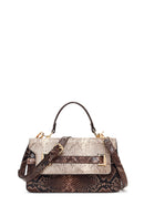 Woman Beige Patterned Long-Strap Mini Shoulder Bag | Derimod