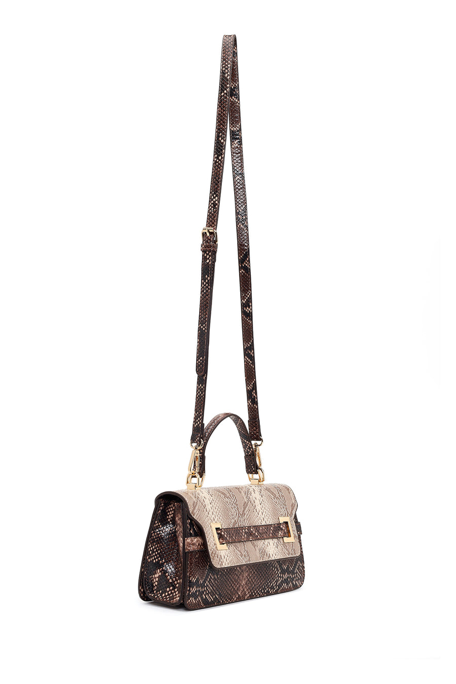 Woman Beige Patterned Long-Strap Mini Shoulder Bag