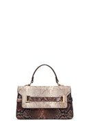 Woman Beige Patterned Long-Strap Mini Shoulder Bag | Derimod