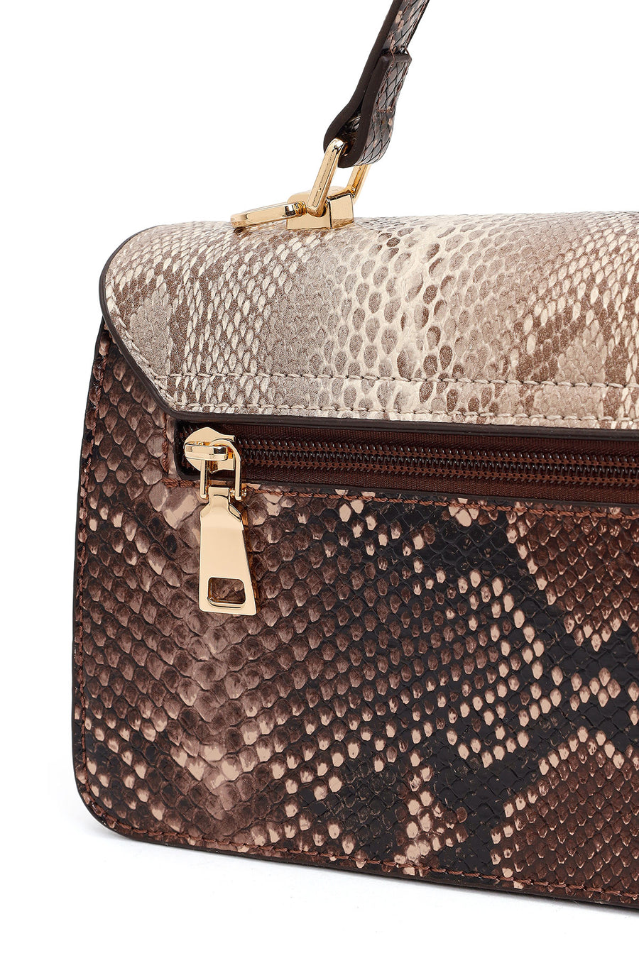 Woman Beige Patterned Long-Strap Mini Shoulder Bag
