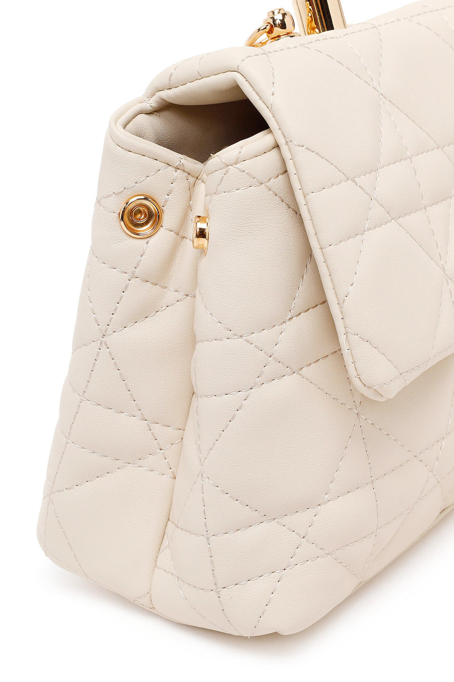 Woman Cream Long-Strap Quilted Shoulder Bag