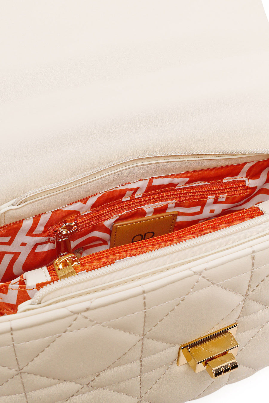 Woman Cream Long-Strap Quilted Shoulder Bag