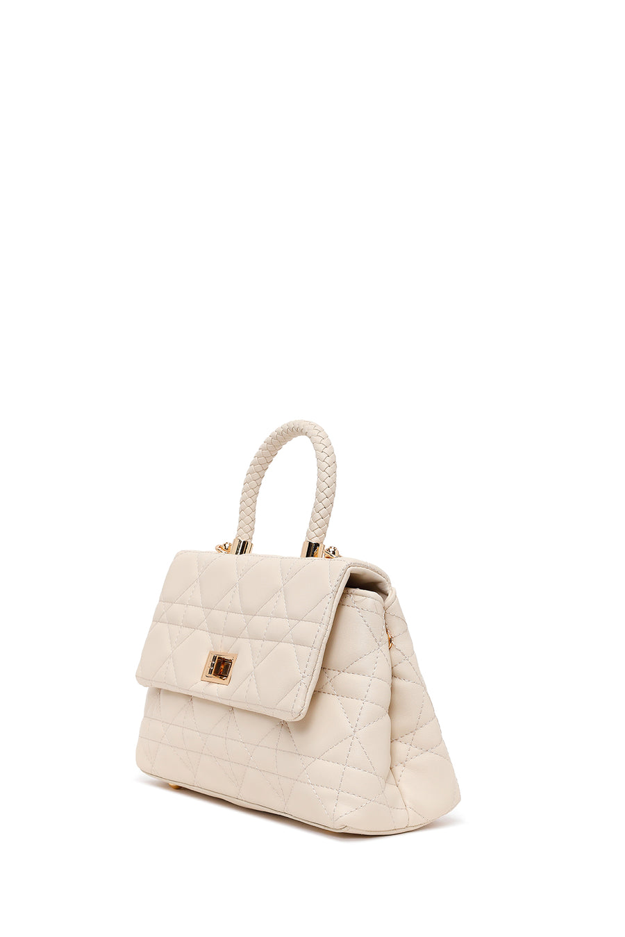 Woman Cream Long-Strap Quilted Shoulder Bag