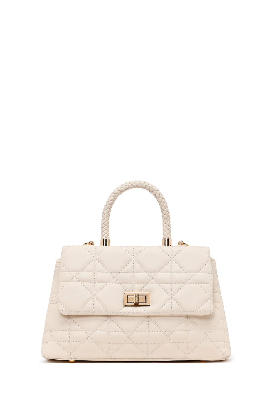 Woman Cream Long-Strap Quilted Shoulder Bag