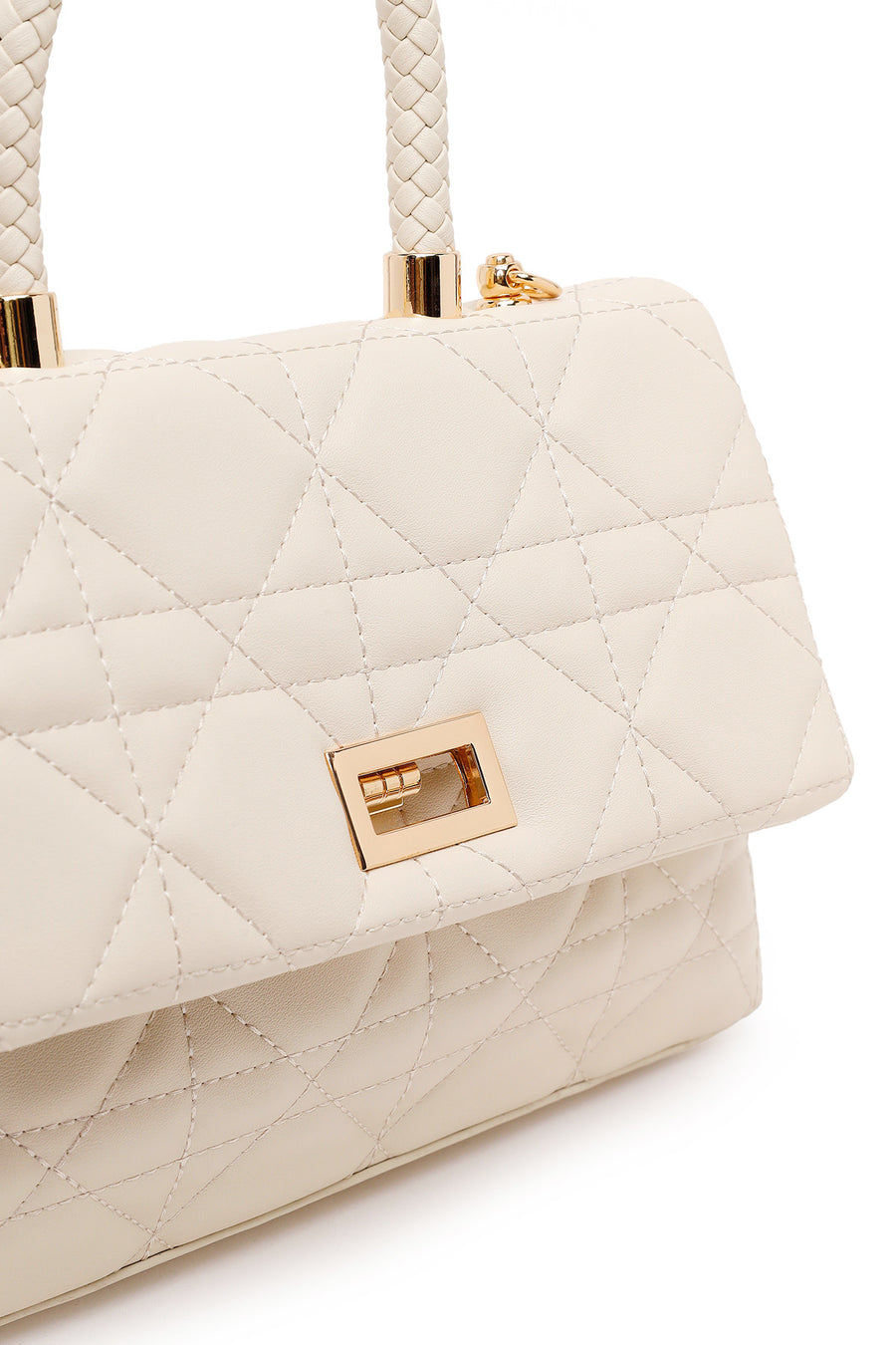 Woman Cream Long-Strap Quilted Shoulder Bag