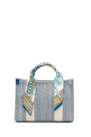 Woman Blue Long-Strap Wicker Shoulder Bag | Derimod
