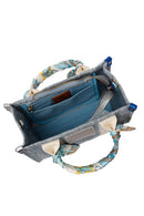 Woman Blue Long-Strap Wicker Shoulder Bag | Derimod