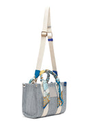 Woman Blue Long-Strap Wicker Shoulder Bag | Derimod