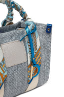 Woman Blue Long-Strap Wicker Shoulder Bag | Derimod