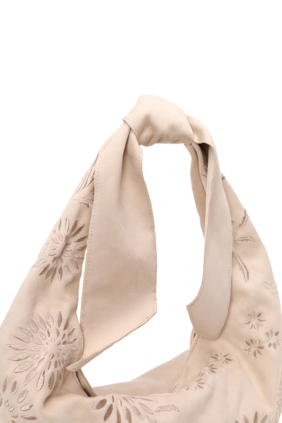 Woman Light Beige Long-Strap Suede Shoulder Bag