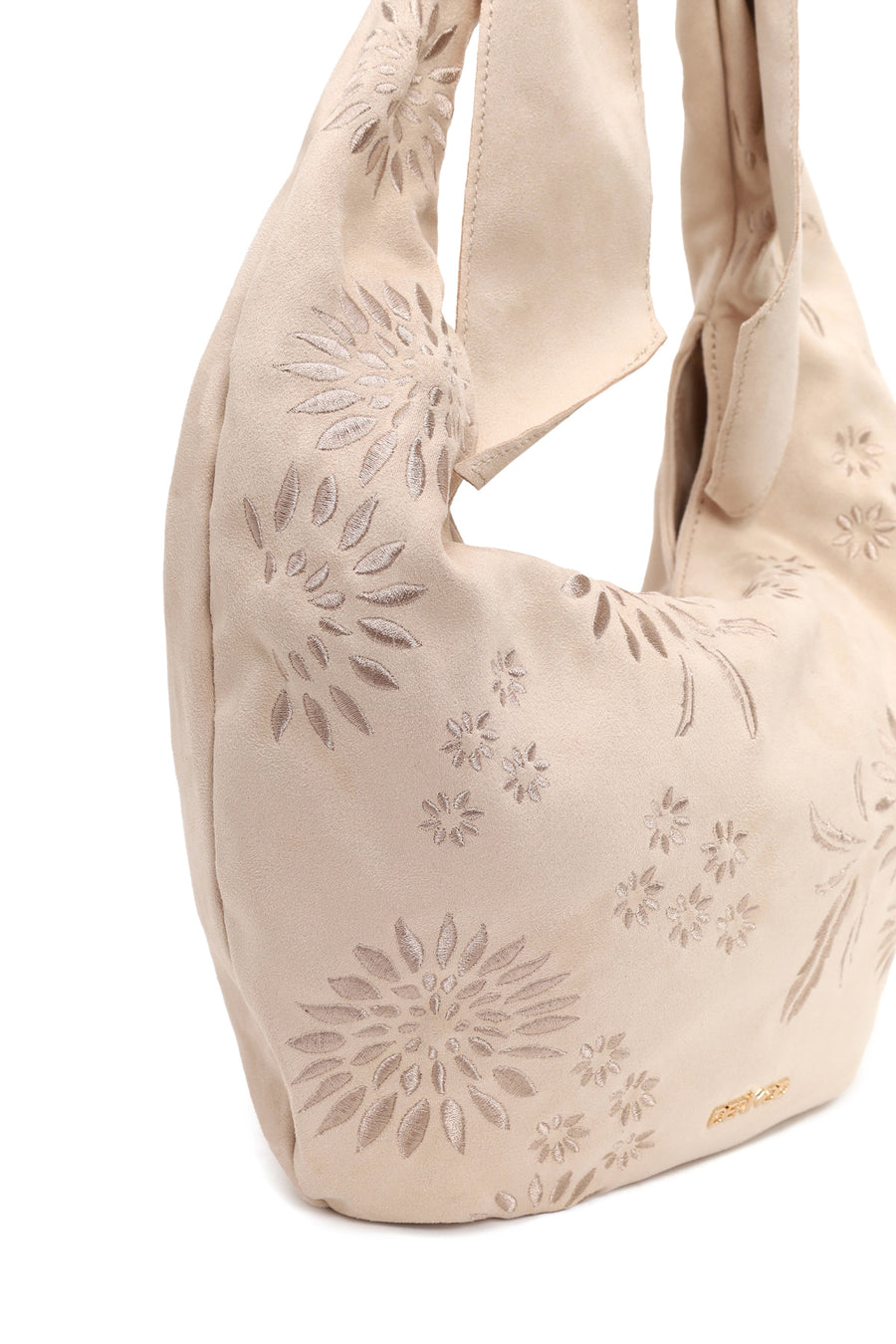 Woman Light Beige Long-Strap Suede Shoulder Bag