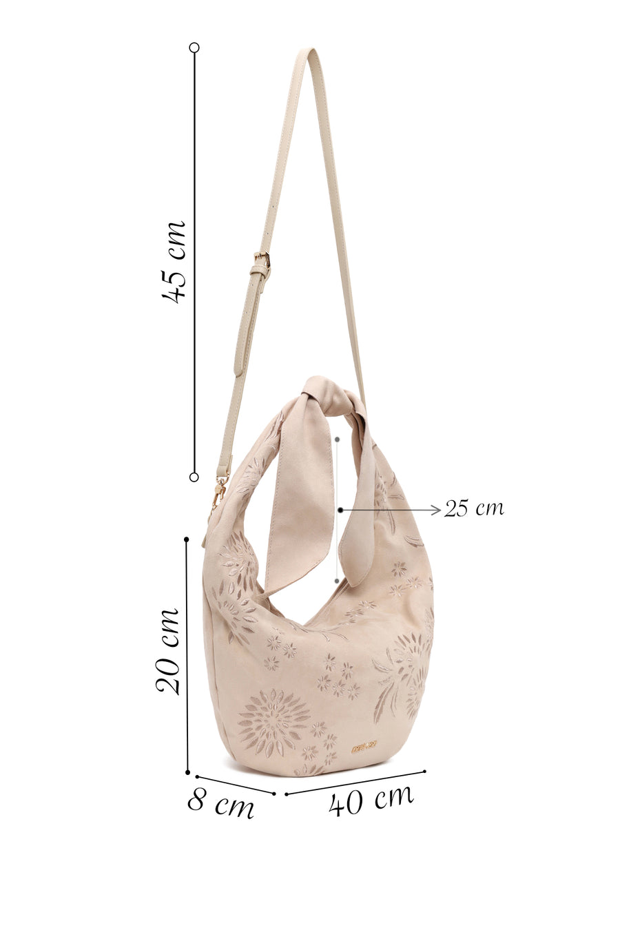 Woman Light Beige Long-Strap Suede Shoulder Bag
