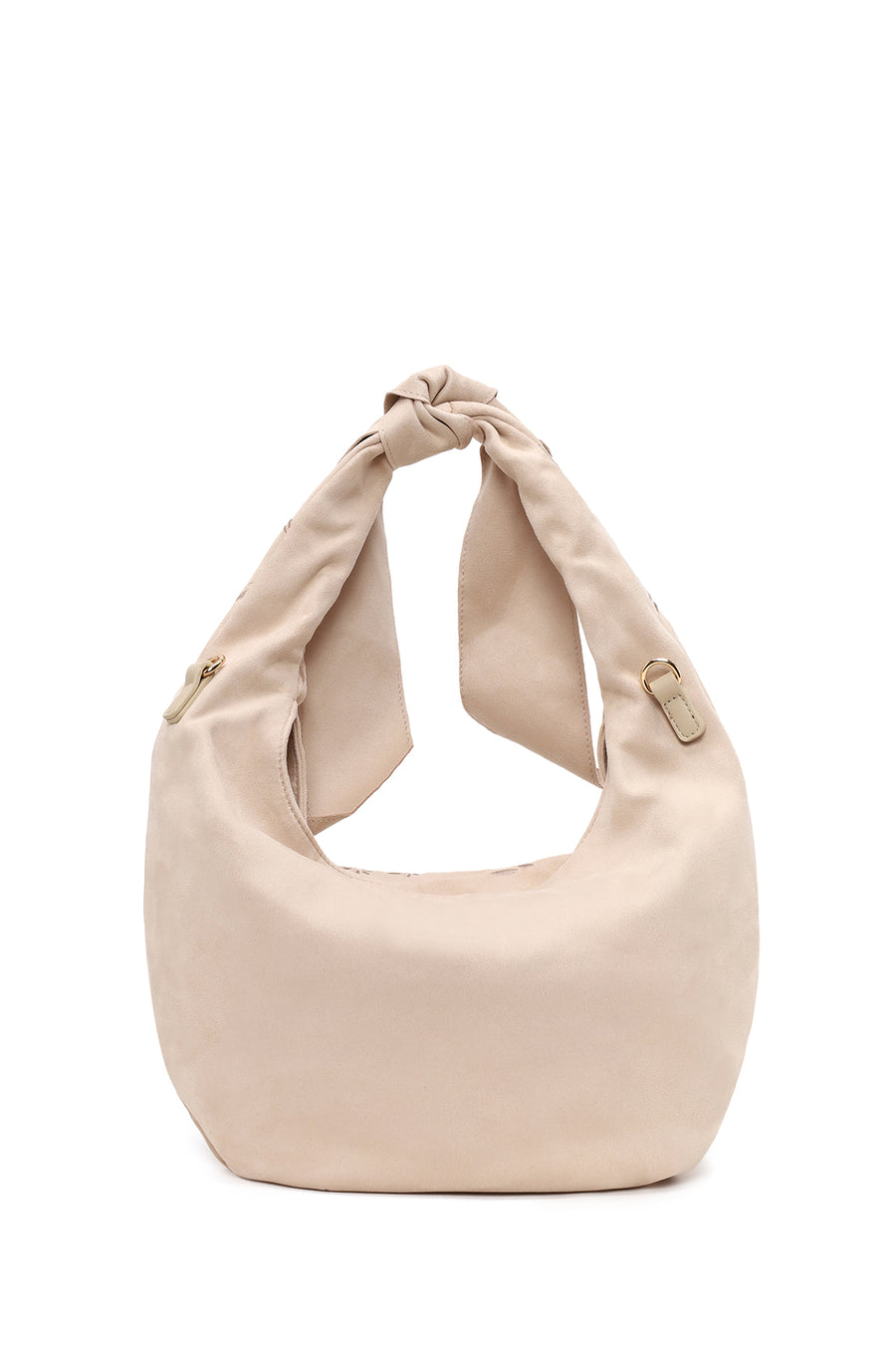 Woman Light Beige Long-Strap Suede Shoulder Bag