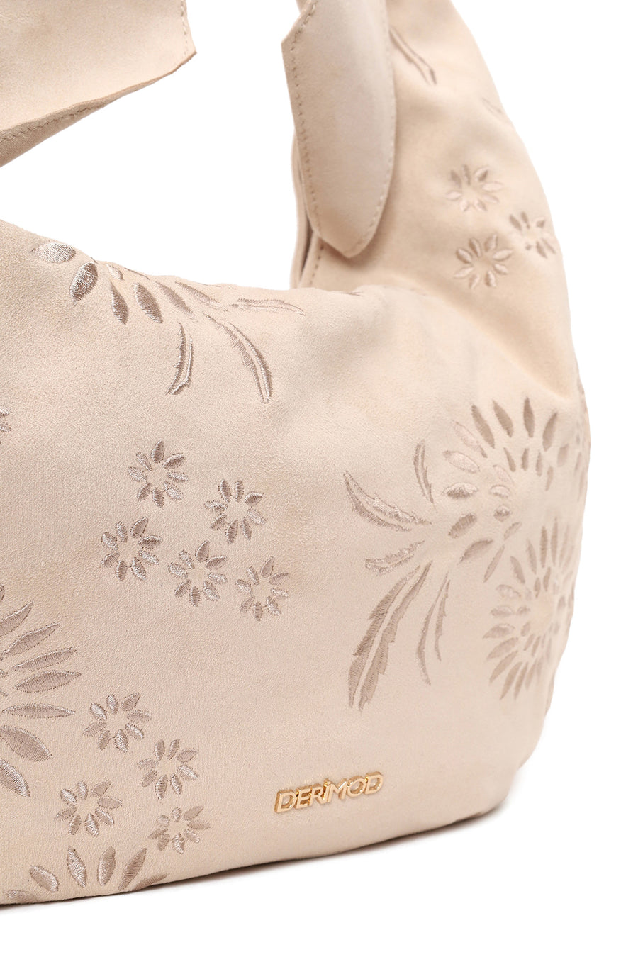 Woman Light Beige Long-Strap Suede Shoulder Bag