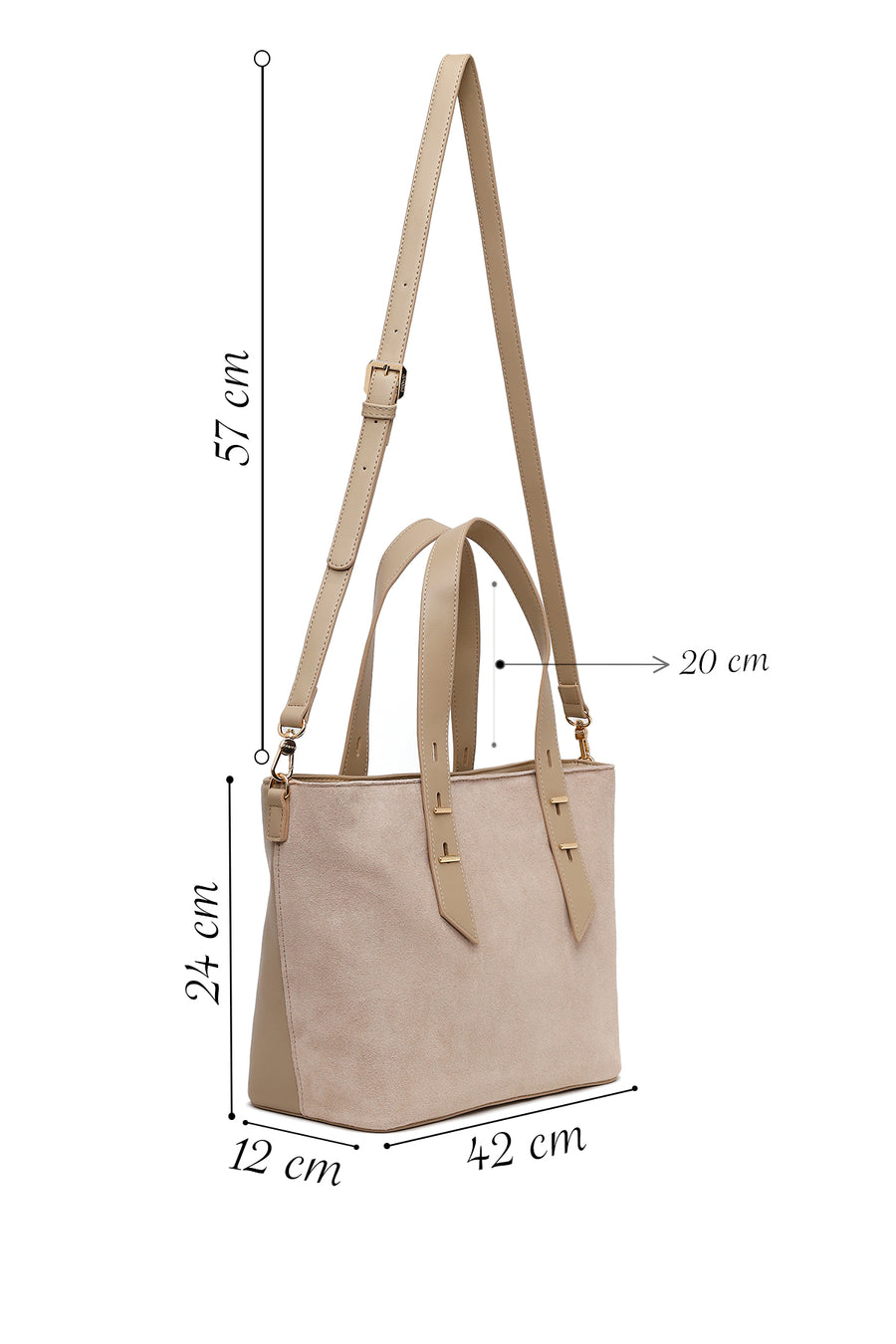 Woman Light Beige Long Strap Suede Shoulder Bag