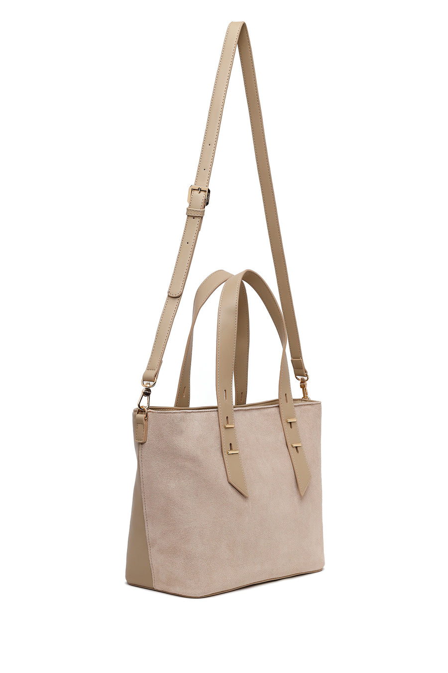 Woman Light Beige Long Strap Suede Shoulder Bag