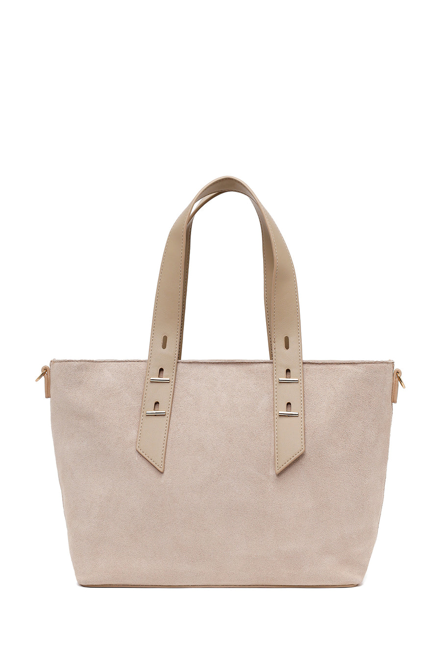 Woman Light Beige Long Strap Suede Shoulder Bag