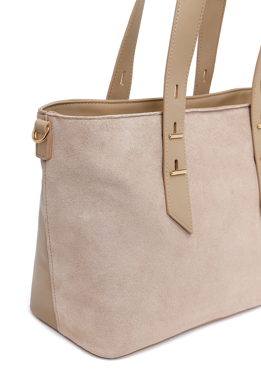 Woman Light Beige Long Strap Suede Shoulder Bag