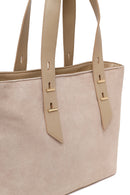 Woman Light Beige Long Strap Suede Shoulder Bag | Derimod