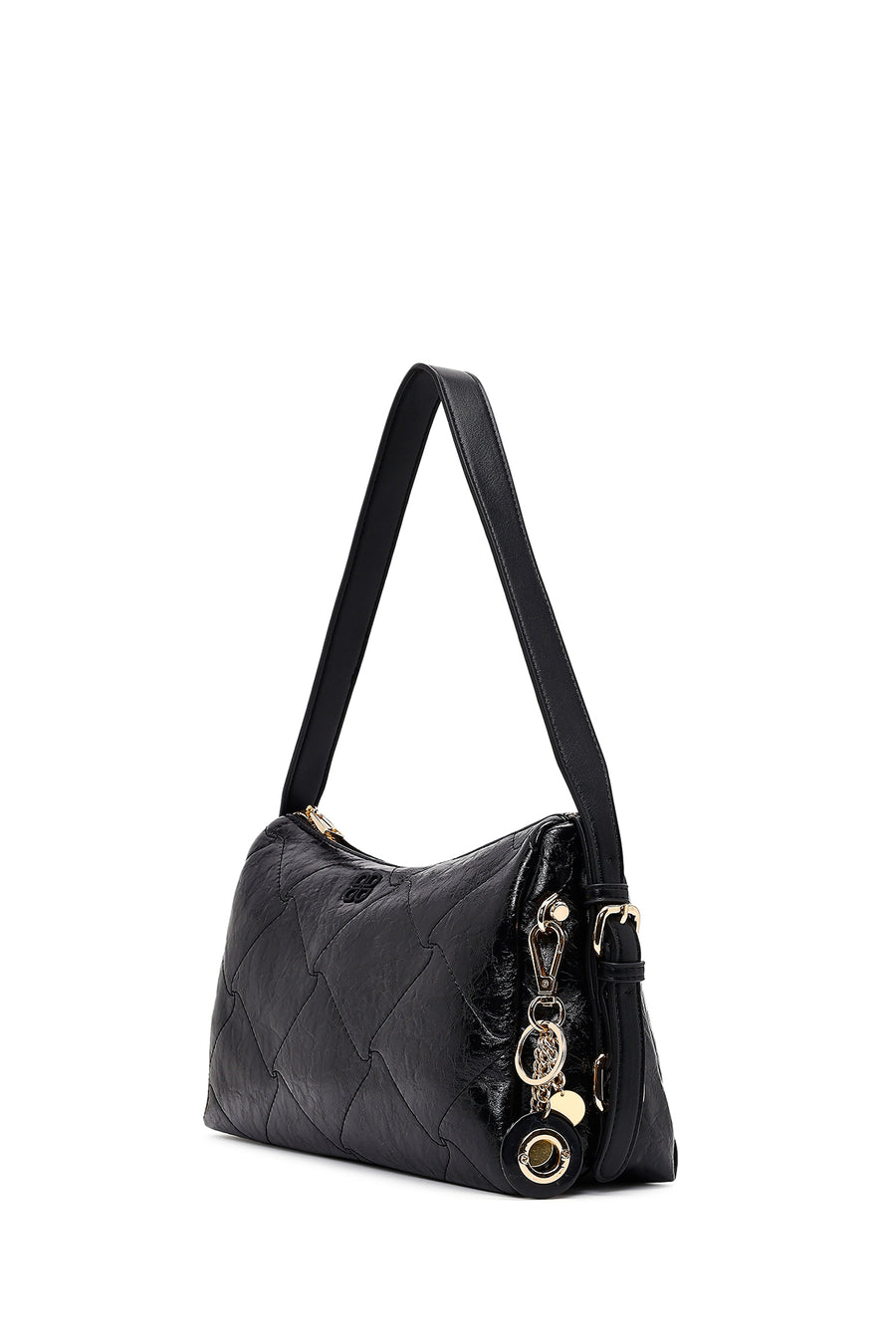 Women's Black Long Strap Charm Shoulder Bag