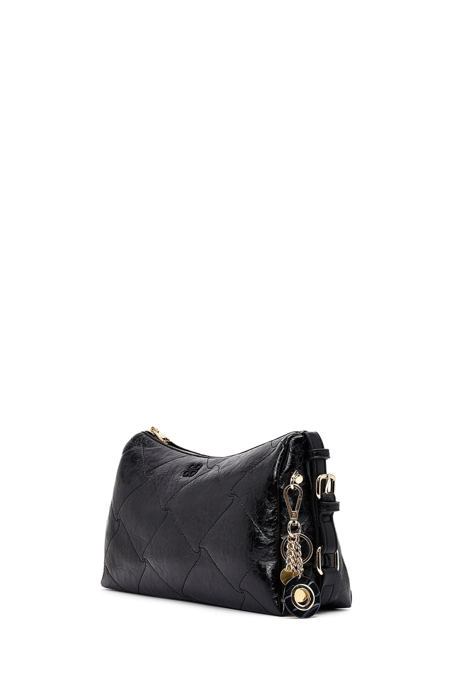 Women's Black Long Strap Charm Shoulder Bag