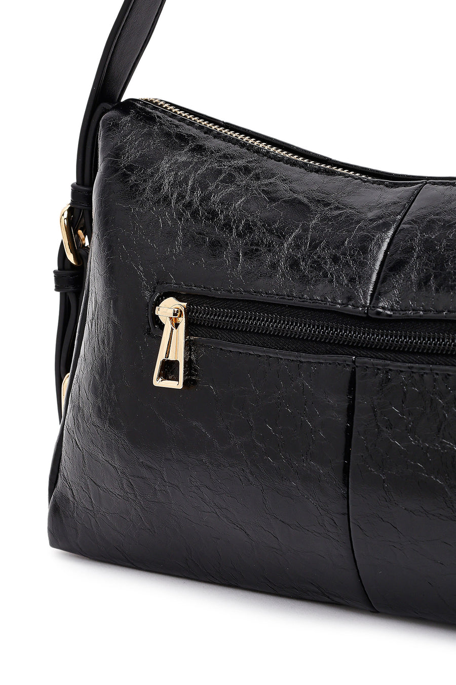 Women's Black Long Strap Charm Shoulder Bag