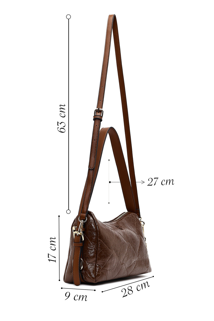 Women's Brown Long Strap Charm Shoulder Bag