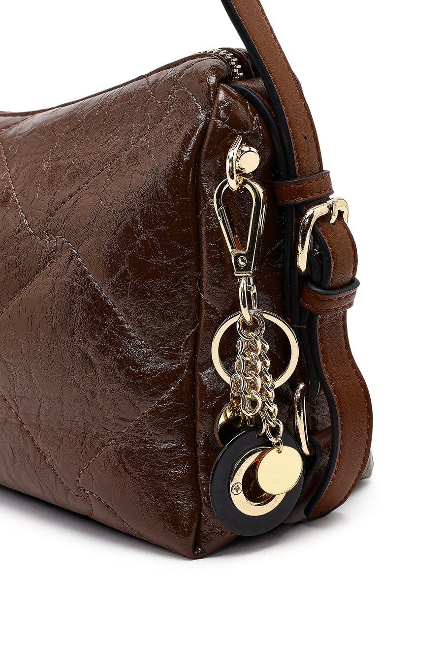 Women's Brown Long Strap Charm Shoulder Bag