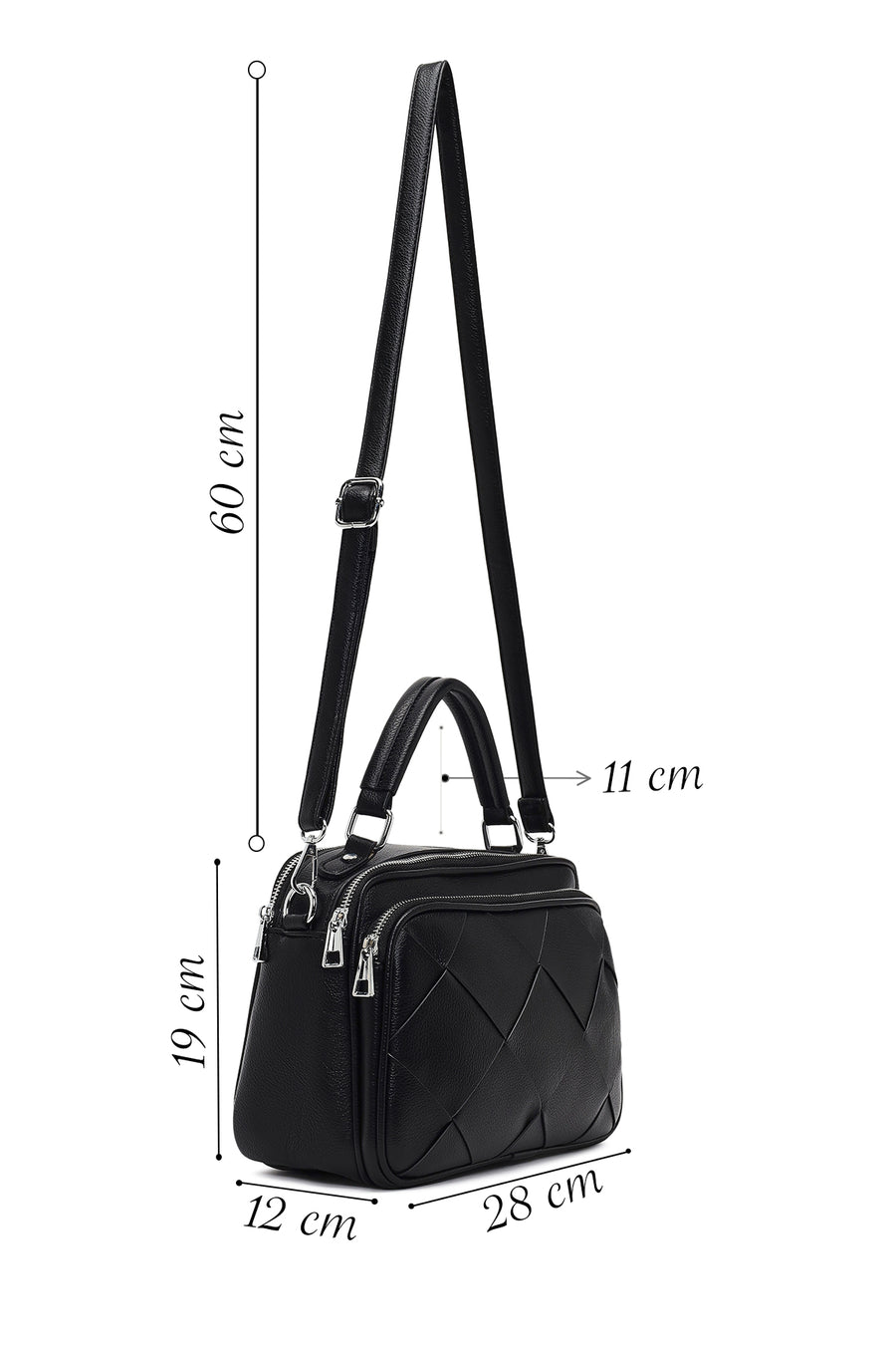 Women's Black Long Strap Braided Shoulder Bag