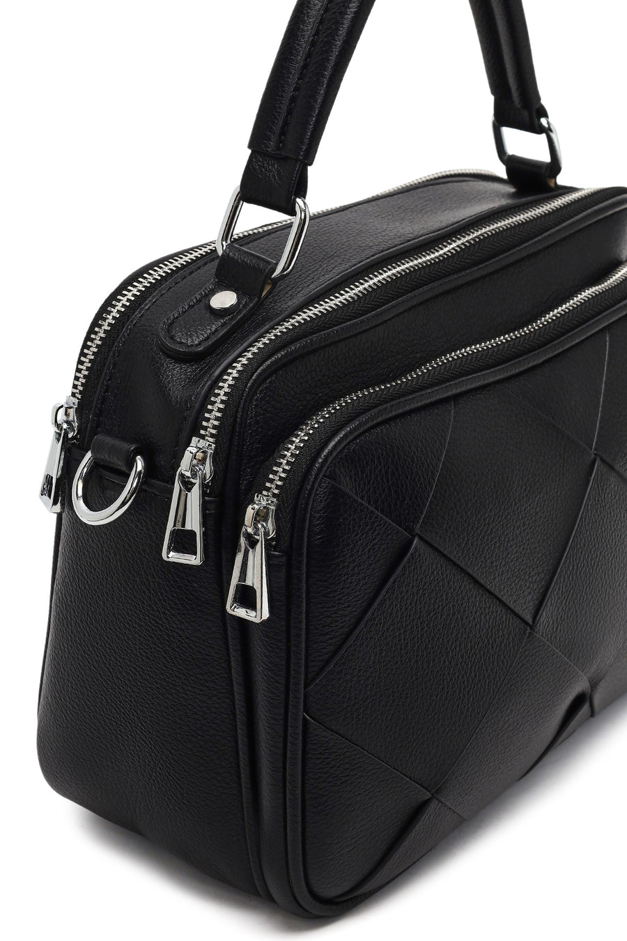 Women's Black Long Strap Braided Shoulder Bag