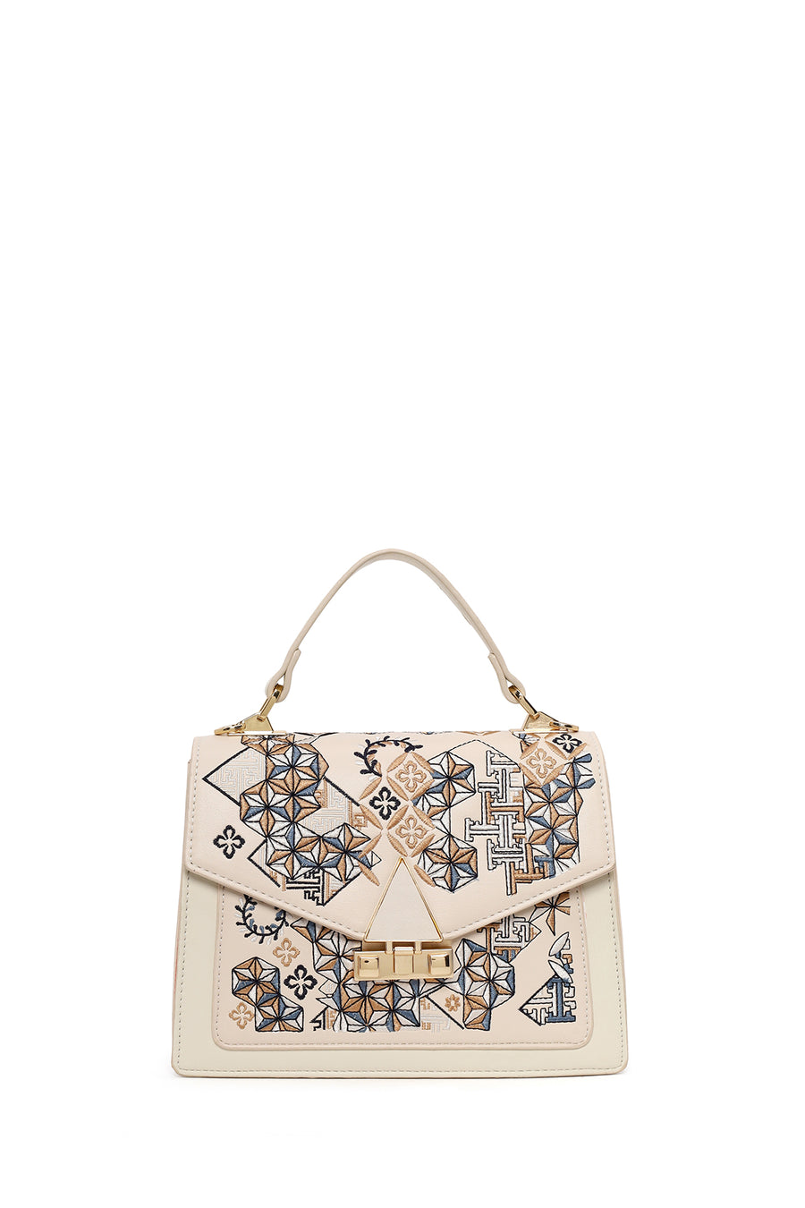 Woman Cream Long Strap Printed Shoulder Bag