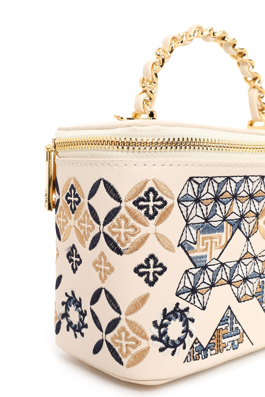 Woman Cream Long Strap Printed Mini Shoulder Bag