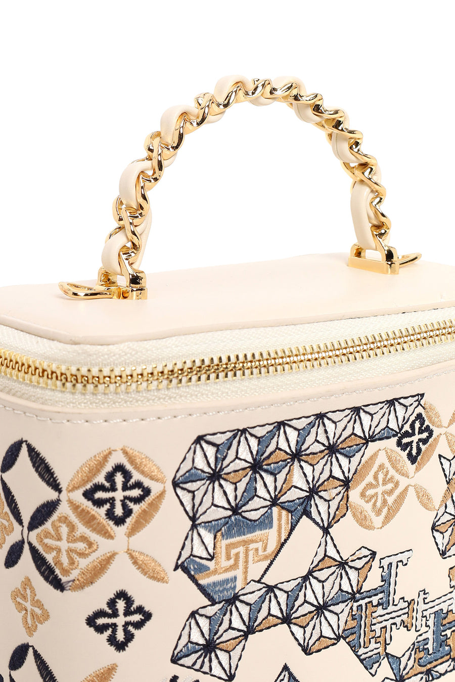 Woman Cream Long Strap Printed Mini Shoulder Bag