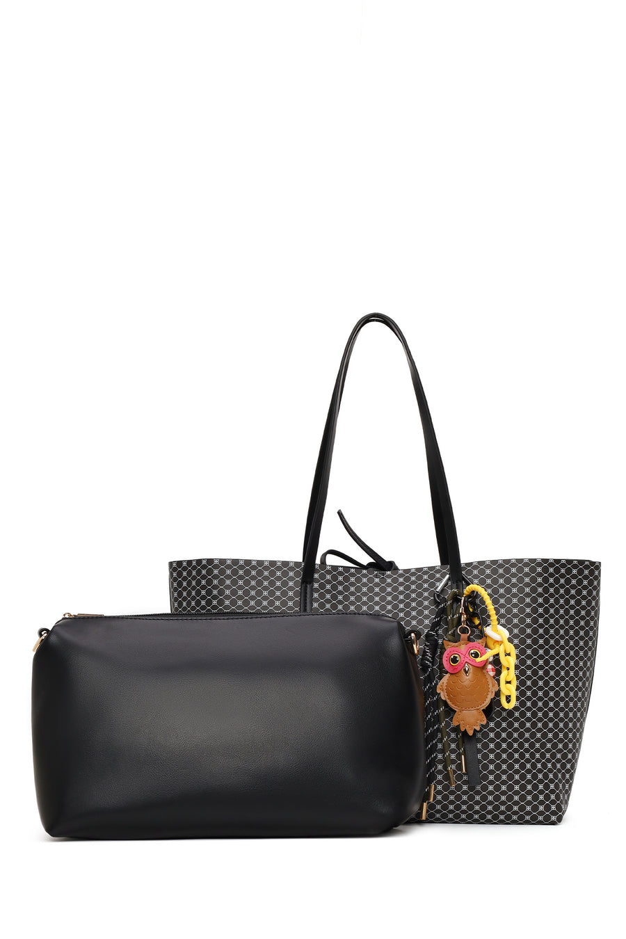 Woman Black Accessory-Detail Printed Shoulder Bag