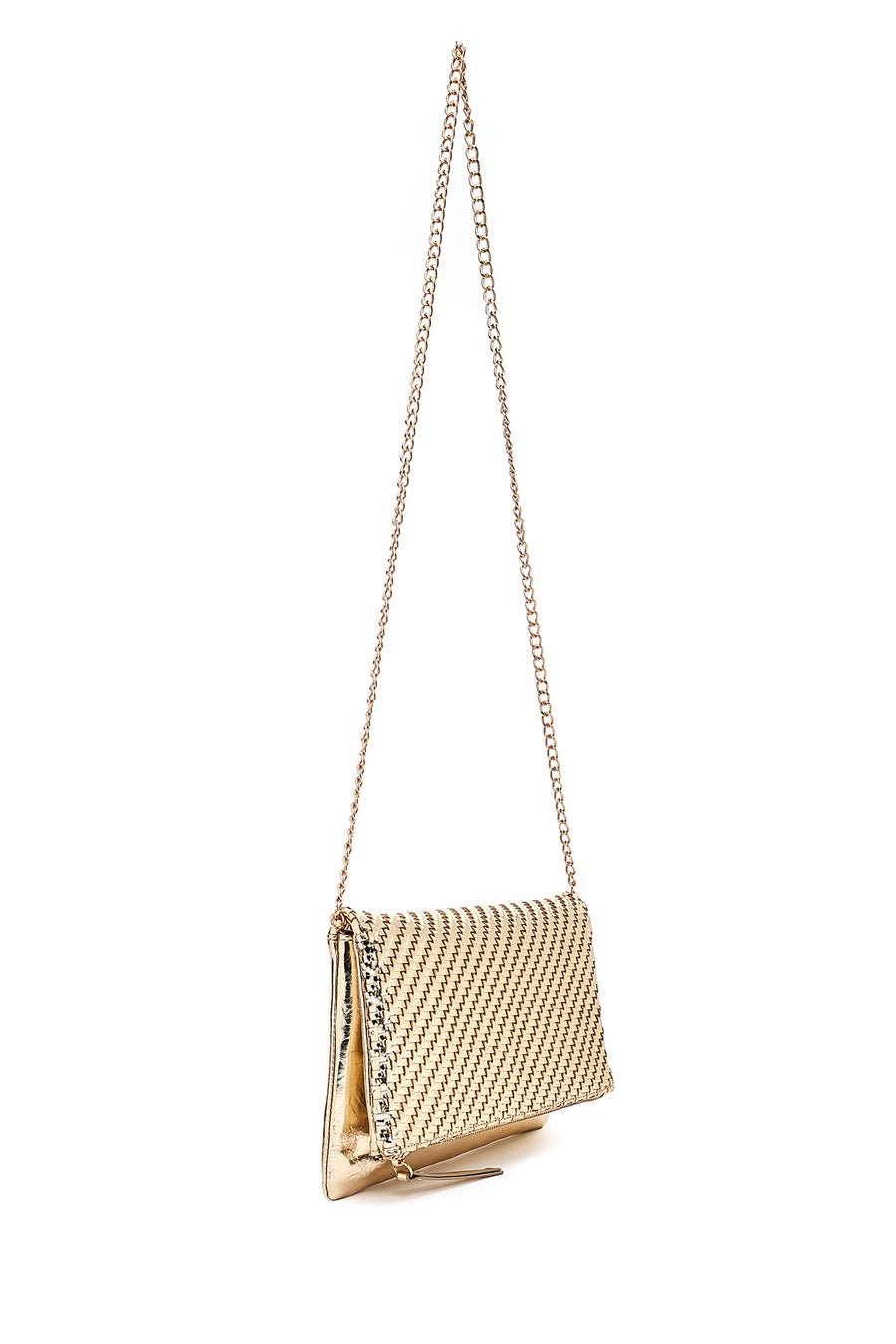 Woman Gold Chain Strap Braided Clutch Bag