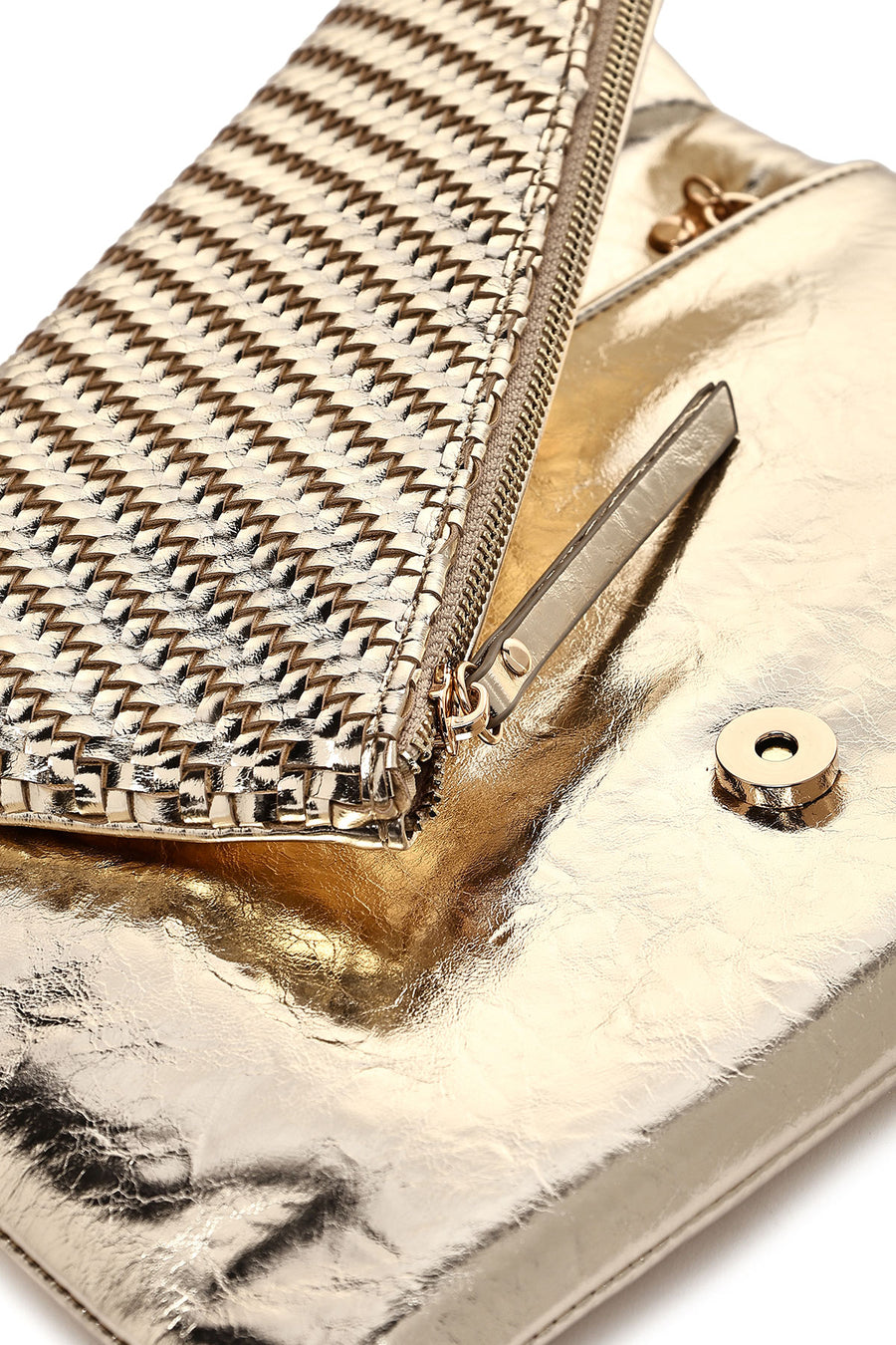 Woman Gold Chain Strap Braided Clutch Bag