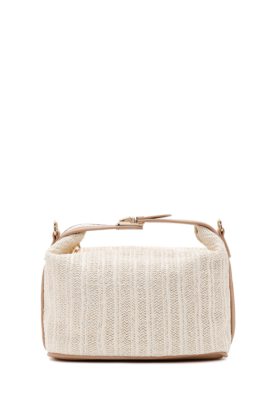 Woman Cream Long Strap Woven Mini Underarm Bag