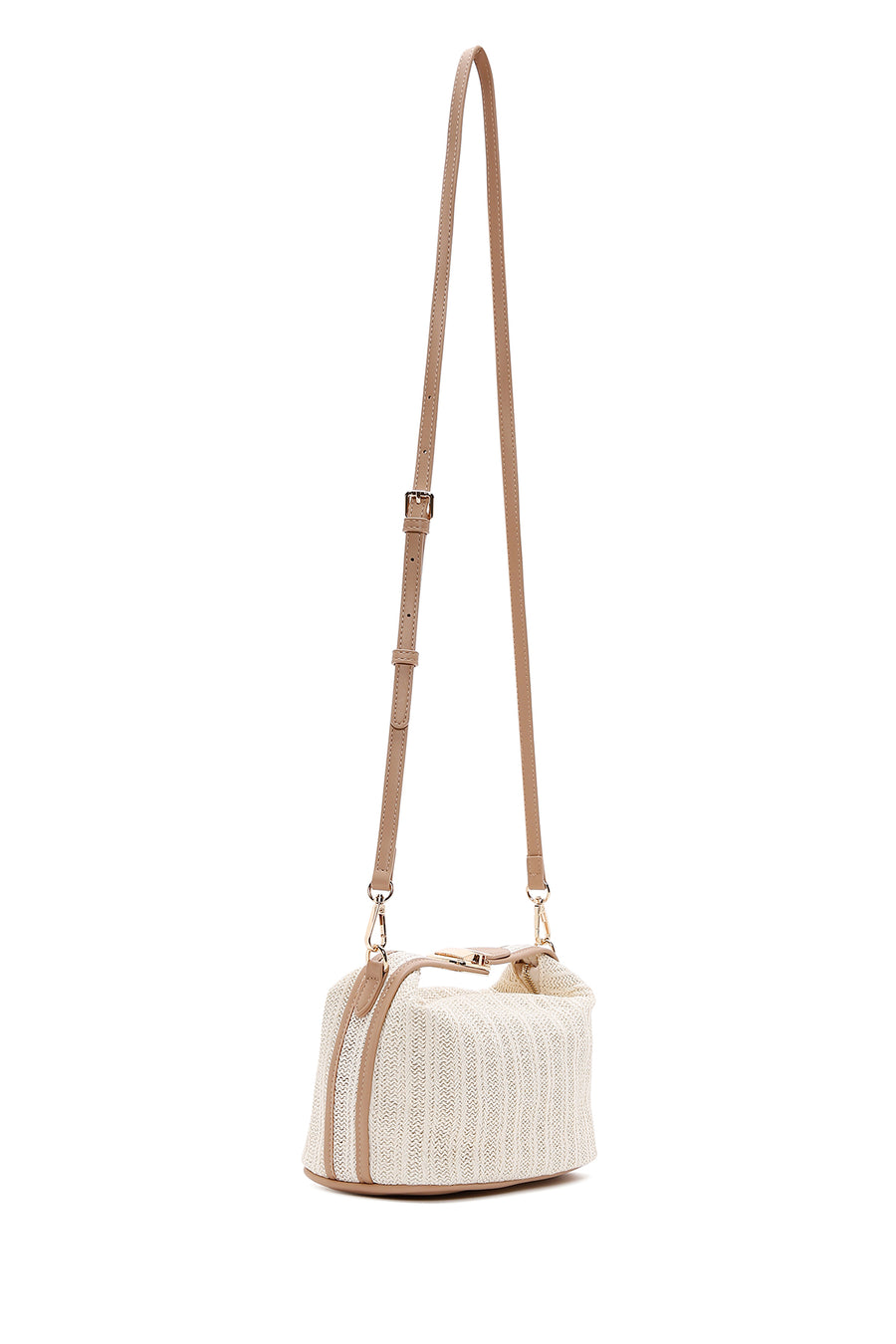 Woman Cream Long Strap Woven Mini Underarm Bag