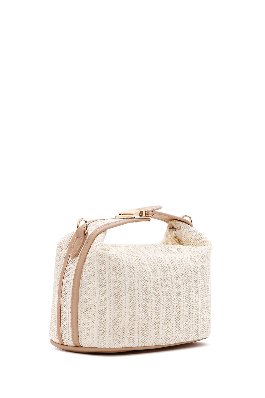 Woman Cream Long Strap Woven Mini Underarm Bag