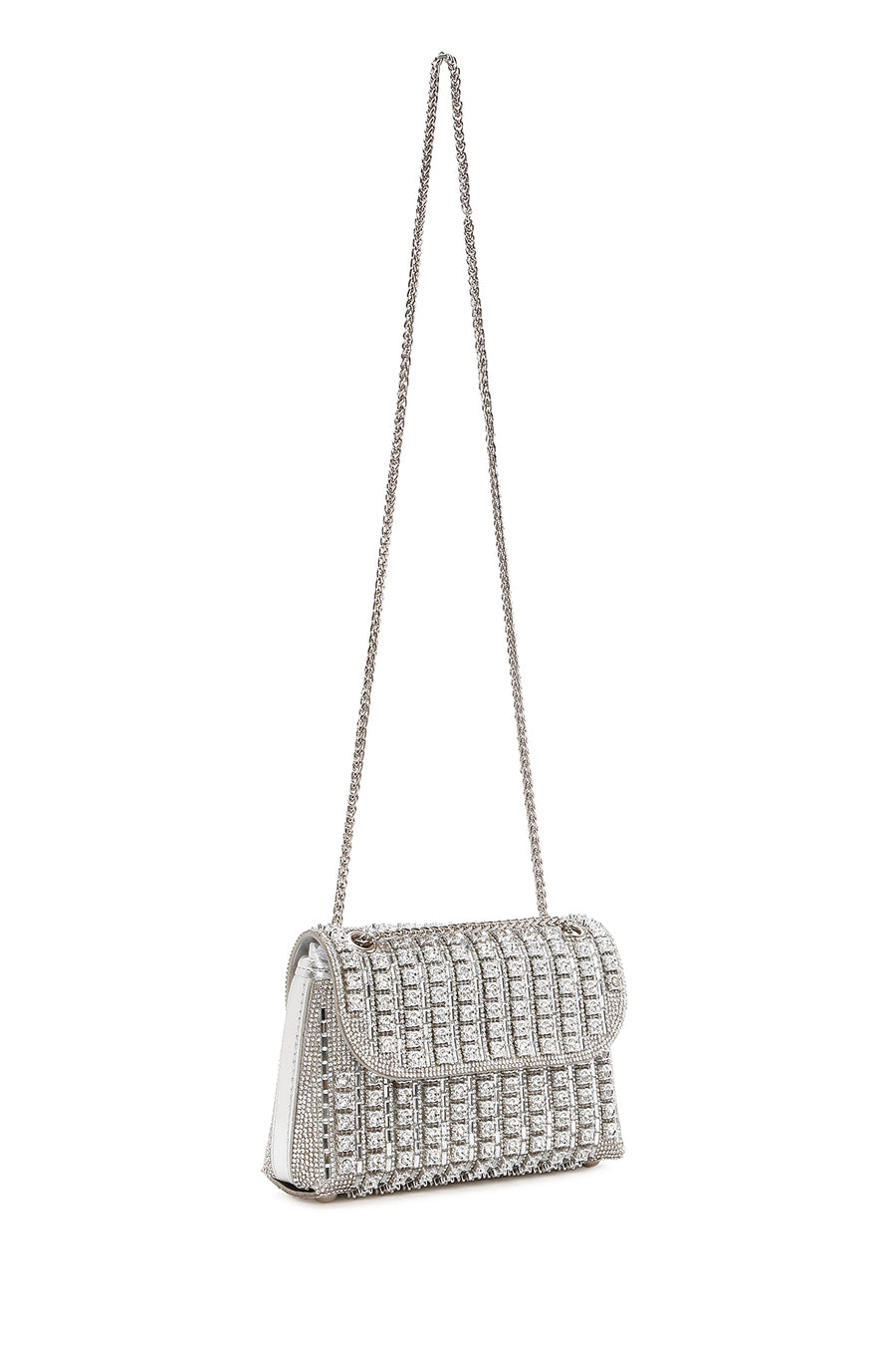 Women's Silver Chain Strap Embellished Evening Bag