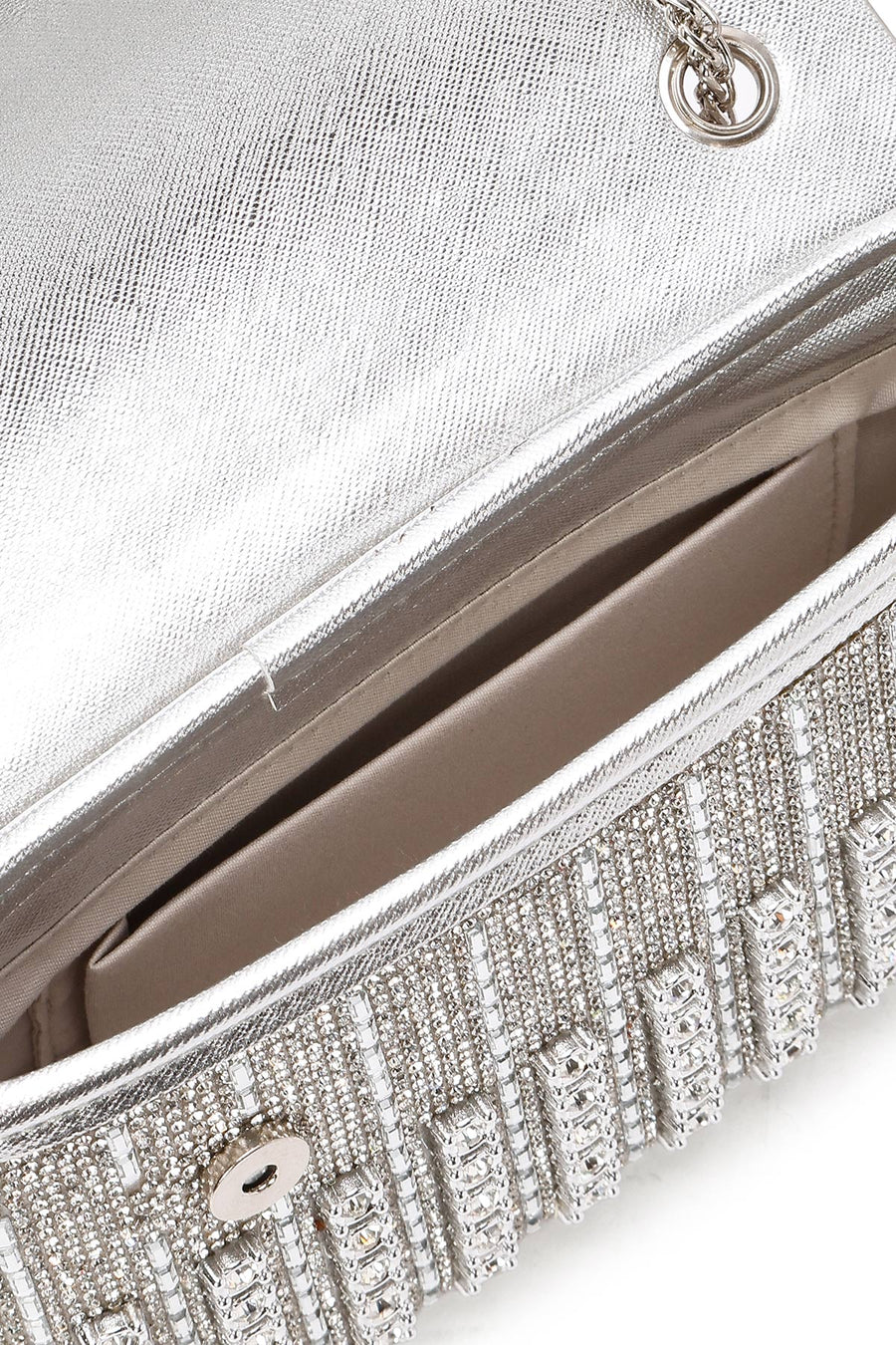 Women's Silver Chain Strap Embellished Evening Bag