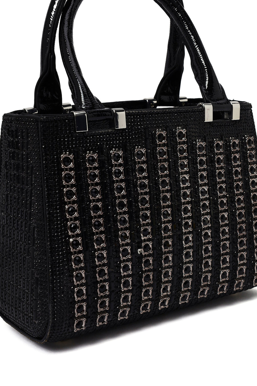 Women's Black Long Chain Strap Embellished Mini Evening Bag