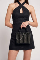 Women's Black Long Chain Strap Embellished Mini Evening Bag | Derimod