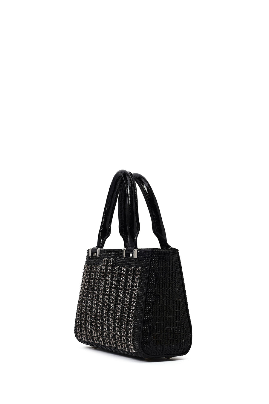 Women's Black Long Chain Strap Embellished Mini Evening Bag