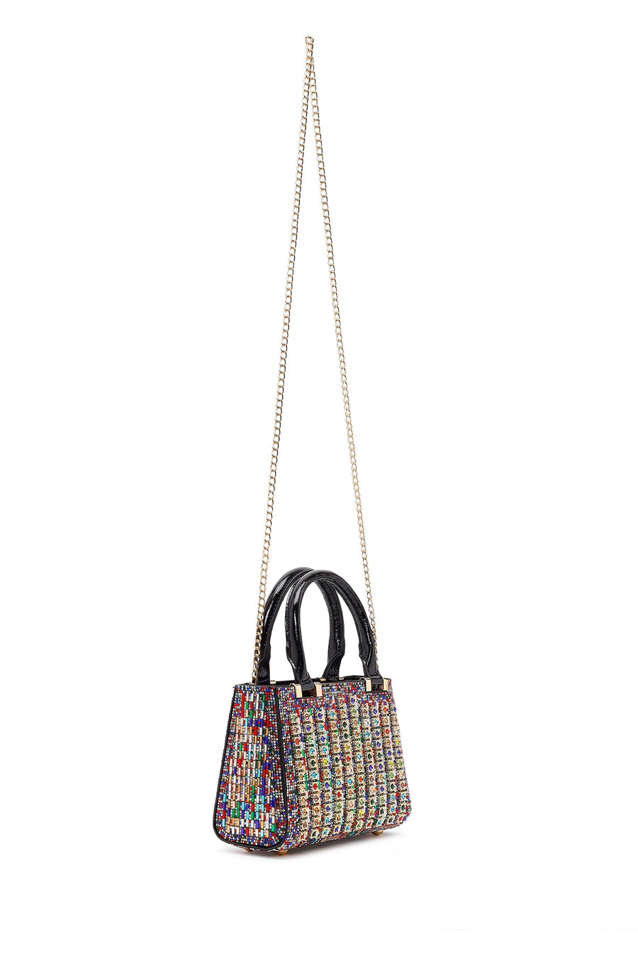 Women's Colorful Long Chain Strap Embellished Mini Evening Bag