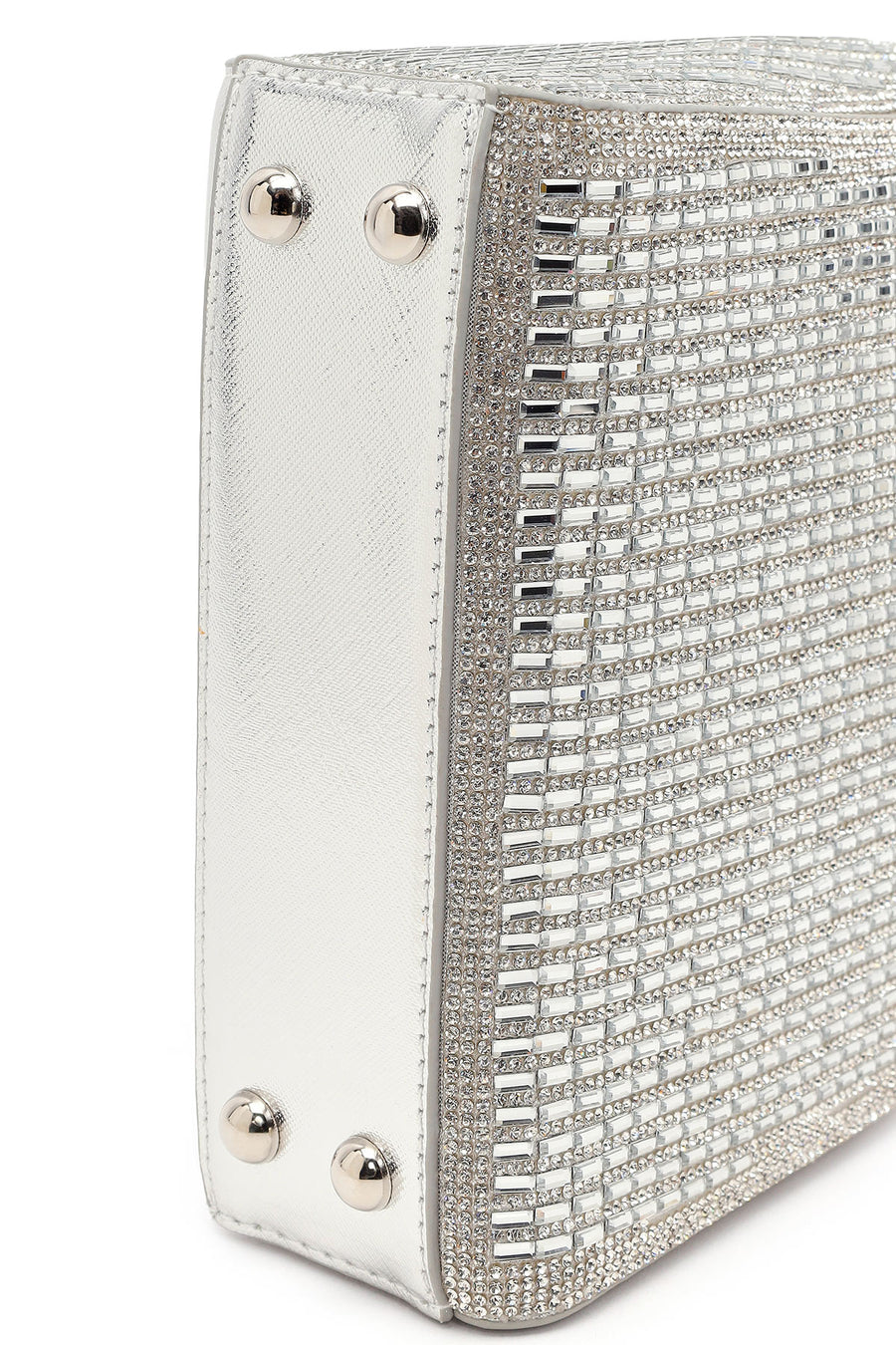 Women's Silver Long Chain Strap Embellished Mini Evening Bag