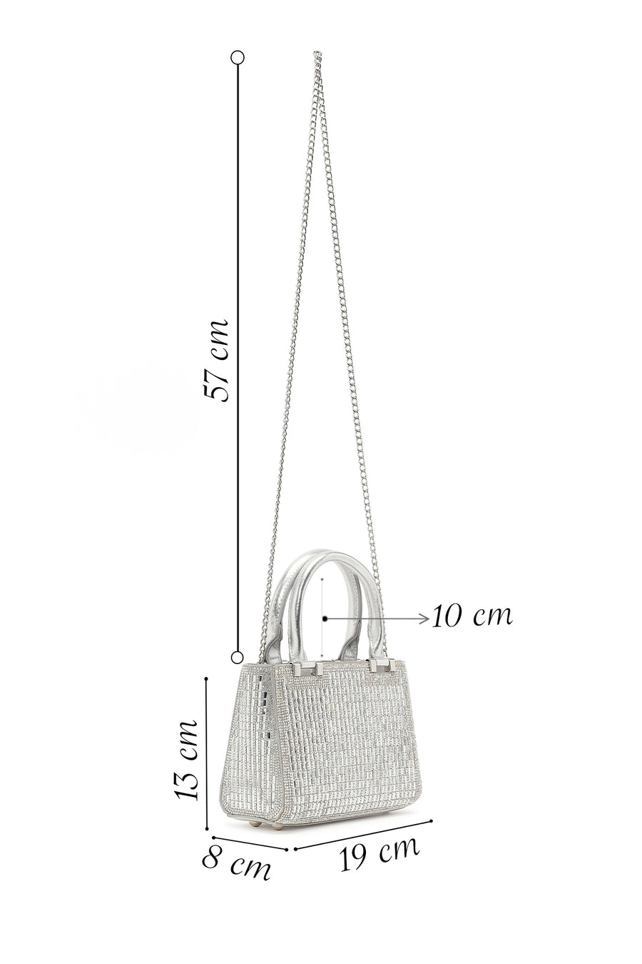 Women's Silver Long Chain Strap Embellished Mini Evening Bag