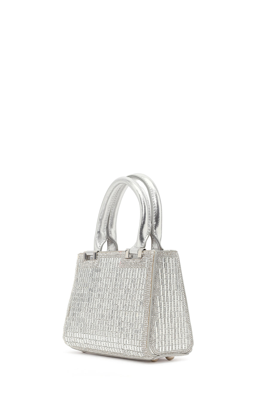 Women's Silver Long Chain Strap Embellished Mini Evening Bag