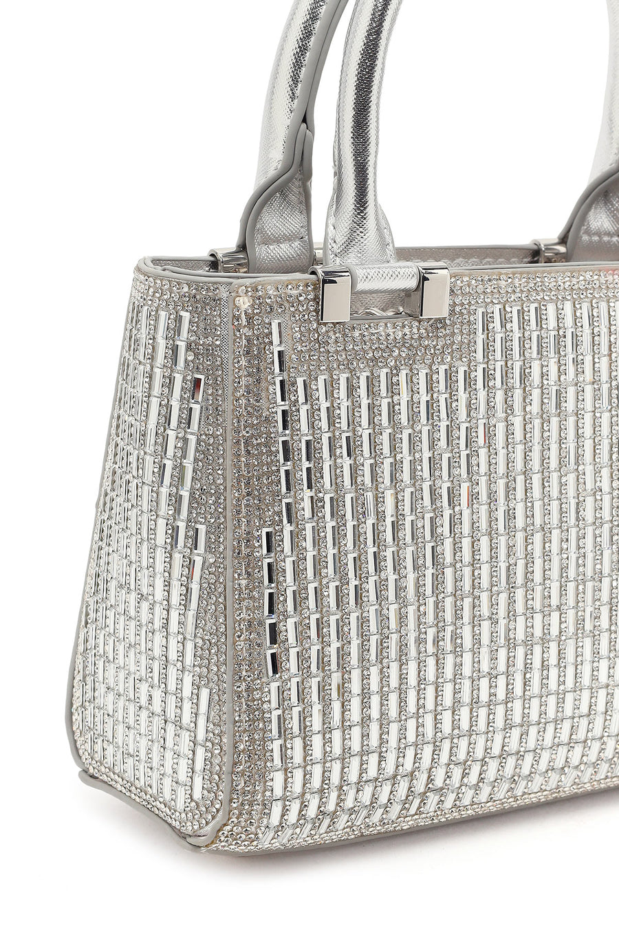 Women's Silver Long Chain Strap Embellished Mini Evening Bag